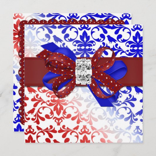 Élégant 4 juillet Invitation à Diamond Bow (Devant / Derrière)