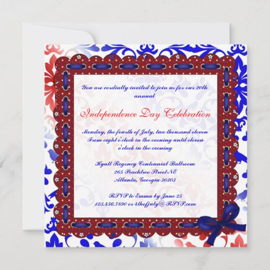 Élégant 4 juillet Invitation à Diamond Bow (Dos)