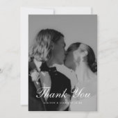 Elegant 4-Photo Black & White Script Wedding Bedankkaart (Voorkant)