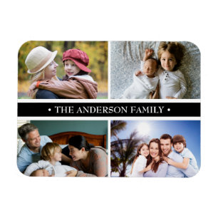 Elegant 4 Photo Collage Black Stripe Magneet