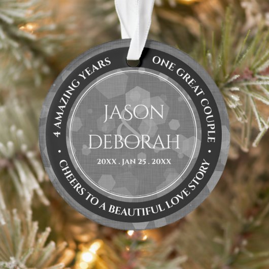 Elegant 4th Linen Wedding Jubileum Celebration Ornament (Boom)