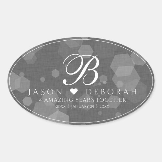 Elegant 4th Linen Wedding Jubileum Celebration Ovale Sticker (Voorkant)
