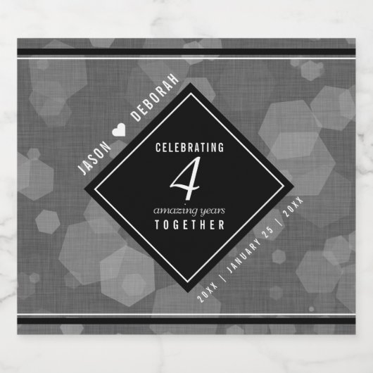 Elegant 4th Linen Wedding Jubileum Celebration Sparkling Wijnetiket (Enkel label)