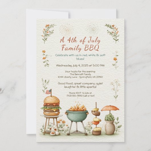 Elegant 4th of July BBQ Invitation – Soft Line Art (Devant)