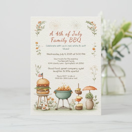 Elegant 4th of July BBQ Invitation – Soft Line Art (Debout devant)