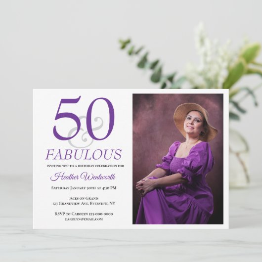 Elegant 50 and Fabulous 50th Birthday Photo Kaart (Staand voorkant)