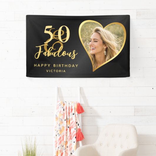 Elegant 50 en Fabulous Custom Photo Black Gold Spandoek (Insitu)