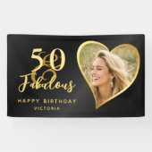 Elegant 50 en Fabulous Custom Photo Black Gold Spandoek (Horizontaal)