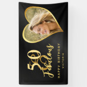 Elegant 50 en Fabulous Custom Photo Black Gold Spandoek (Verticaal)