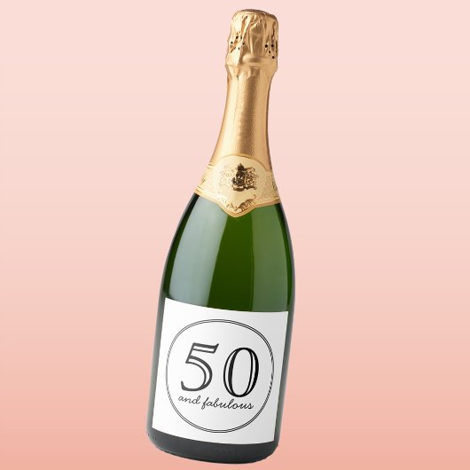 Elegant 50 en Fabulous Typography Birthday Sparkling Wijnetiket
