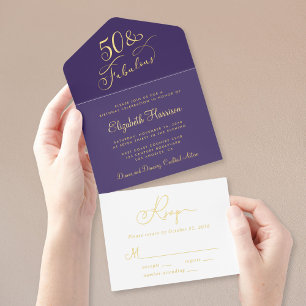 Elegant 50 en fantastisch Paarse 50ste verjaardags All In One Uitnodiging