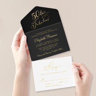 Elegant 50 en fantastisch zwart 50ste verjaardagsf all in one uitnodiging