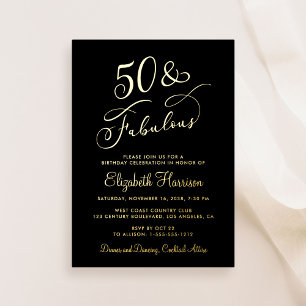 Elegant 50 en fantastisch zwart 50ste verjaardagsf folie uitnodiging