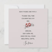 Elegant 50 Fab Birthday Foto Script Red Birthday Bedankkaart (Achterkant)