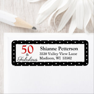 Elegant 50 & Fabulous 50th Birthday BLK WH Adres Etiket
