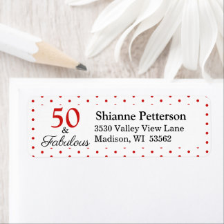 Elegant 50 & Fabulous 50th Birthday WH Red Address Etiket