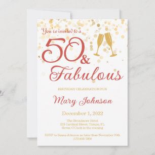Elegant 50 & Fabulous Gold Glitter Birthday Kaart