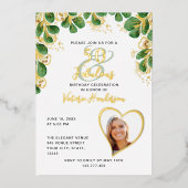 Elegant 50 & Fabulous Photo Greenery Birthday Folie Uitnodiging (Voorkant)