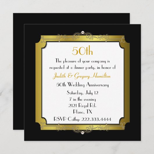 Élégant 50e anniversaire de Mariage Invitation (Devant / Derrière)