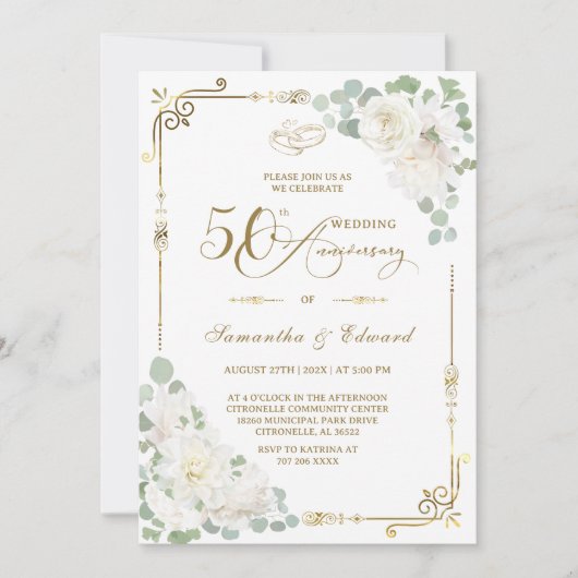 Élégant 50e anniversaire de Mariage Invitation (Devant)