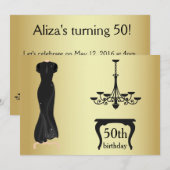 Élégant 50e anniversaire Gold et Invitation noir (Devant / Derrière)
