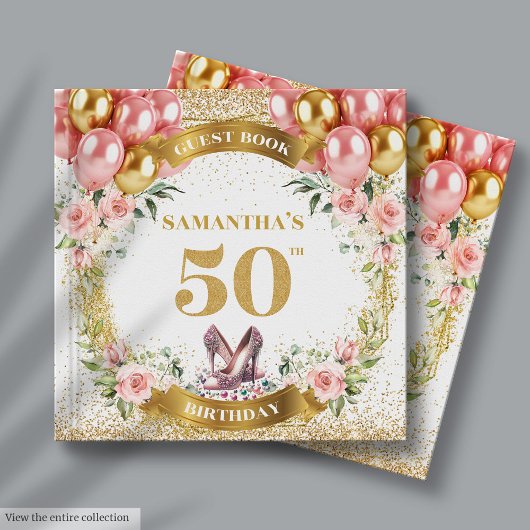 Élégant 50e anniversaire Livre d'hôtes Boho Fleurs