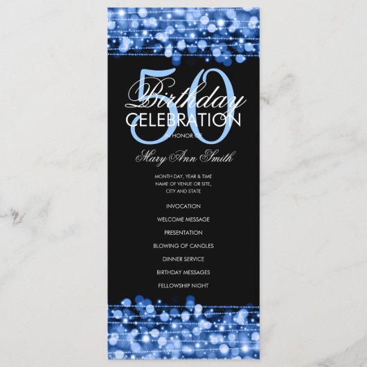 Élégant 50e anniversaire Programme de fête bleu av (Devant)