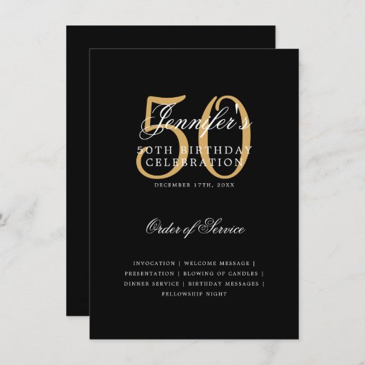 Élégant 50e Anniversaire Programme Gold Noir avec  (Devant / Derrière)