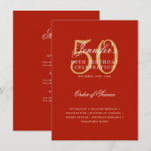 Élégant 50e Anniversaire Programme Gold Red Menu (Devant / Derrière)