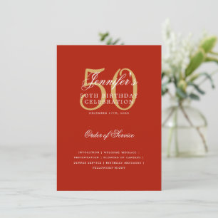 Élégant 50e Anniversaire Programme Gold Red Menu