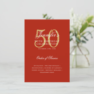 Élégant 50e Anniversaire Programme Gold Red Menu