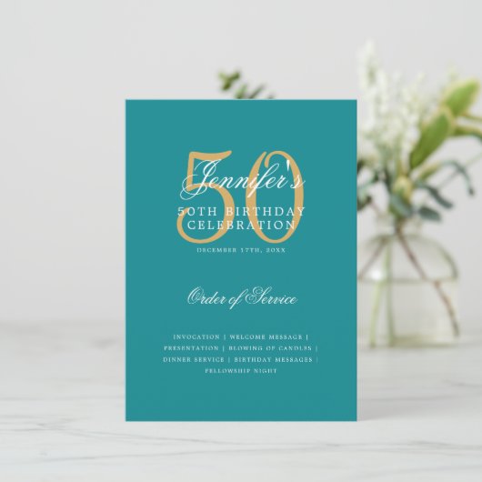 Élégant 50e Anniversaire Programme Gold Turquoise (Debout devant)