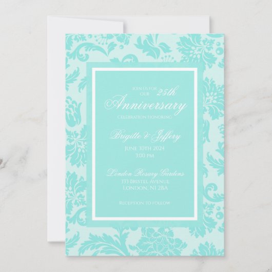 Elégant 50e anniversaire turquoise invitation dama (Devant)