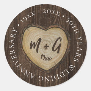 Elegant 50e bruiloft Jubileum hout Ronde Sticker