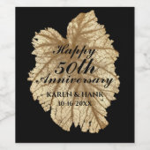 Elegant 50e bruiloft Jubileum Zwart Goudblad Wijn Etiket (Enkel label)