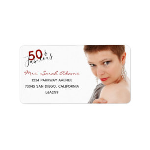 Elegant 50e Fabulous Birthday Foto Red Script Etiket