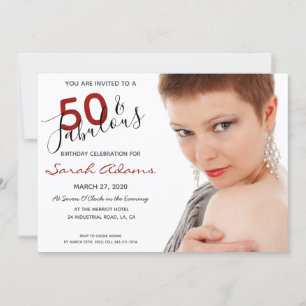 Elegant 50e Fabulous Birthday Foto Red Script Kaart