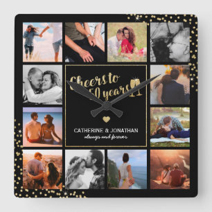 Elegant 50e Golden Jubileum Foto Vierkante Klok