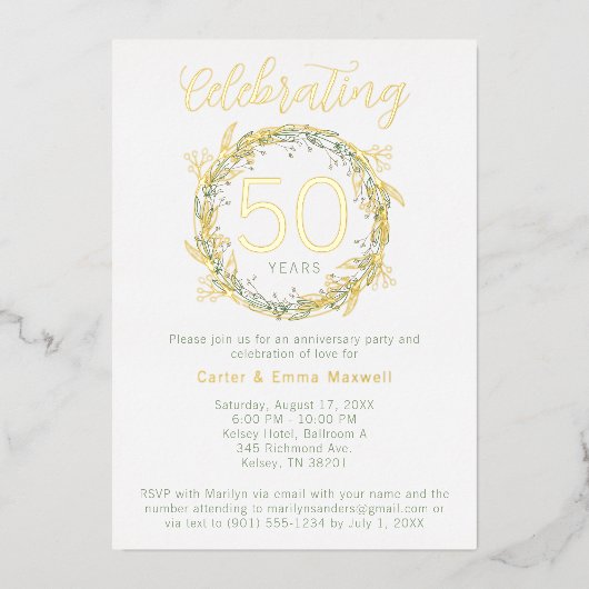 Elegant 50e Jubileum Partij nodigt Echte Folie uit Folie Uitnodiging (Voorkant)