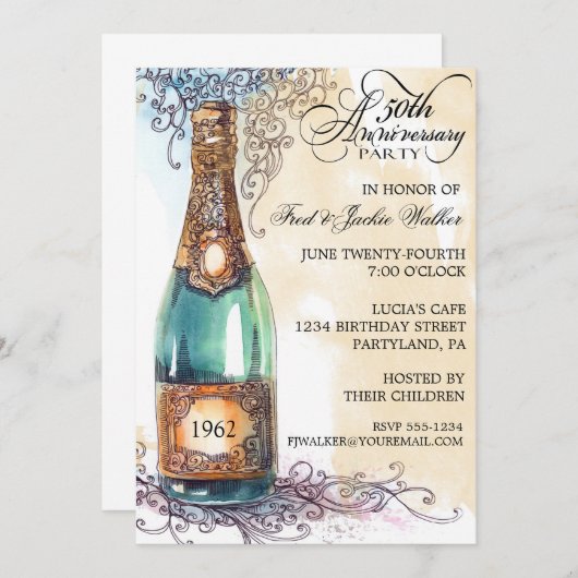 Elegant 50e Jubileum Partij Uitnodigingen (Voorkant / Achterkant)