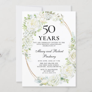Elegant 50e Jubileum Party White Rose Floral Kaart