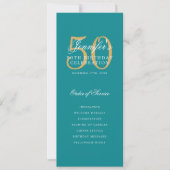 Élégant 50e Programme Gold Turquoise Menu+Merci (Devant)
