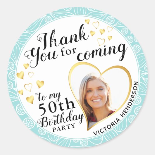 Elegant 50e verjaardag Blauwgroen blauw Dank u Ronde Sticker (Voorkant)