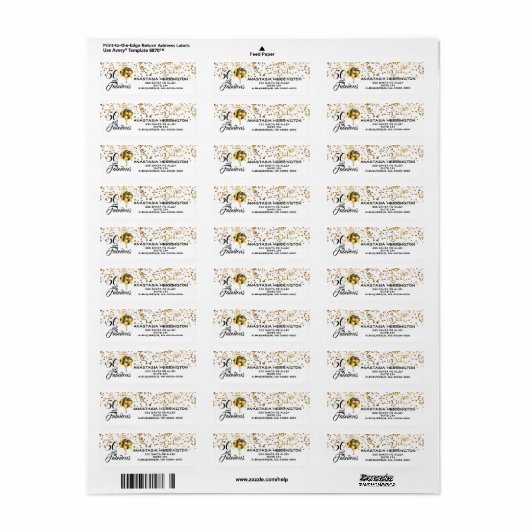Elegant 50e verjaardag Gold Confetti zwarte tekst Etiket (Full Sheet)