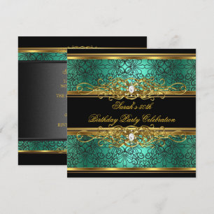 Elegant 50e verjaardag Jade Green Gold Damask Kaart