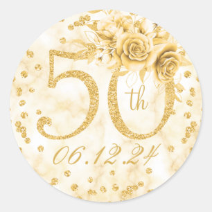 Elegant 50e verjaardag Moderne marmer Gold Ronde Sticker