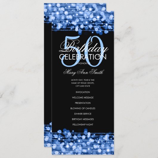 Elegant 50e verjaardag Programma Blauw met Menu (Voorkant / Achterkant)