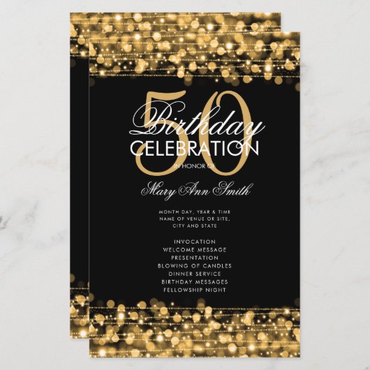 Elegant 50e verjaardag Programma Gold met menu (Voorkant / Achterkant)