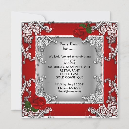 Elegant 50e verjaardag Red Rose Silver Kaart (Achterkant)