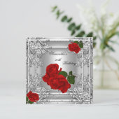 Elegant 50e verjaardag Red Rose Silver Kaart (Staand voorkant)